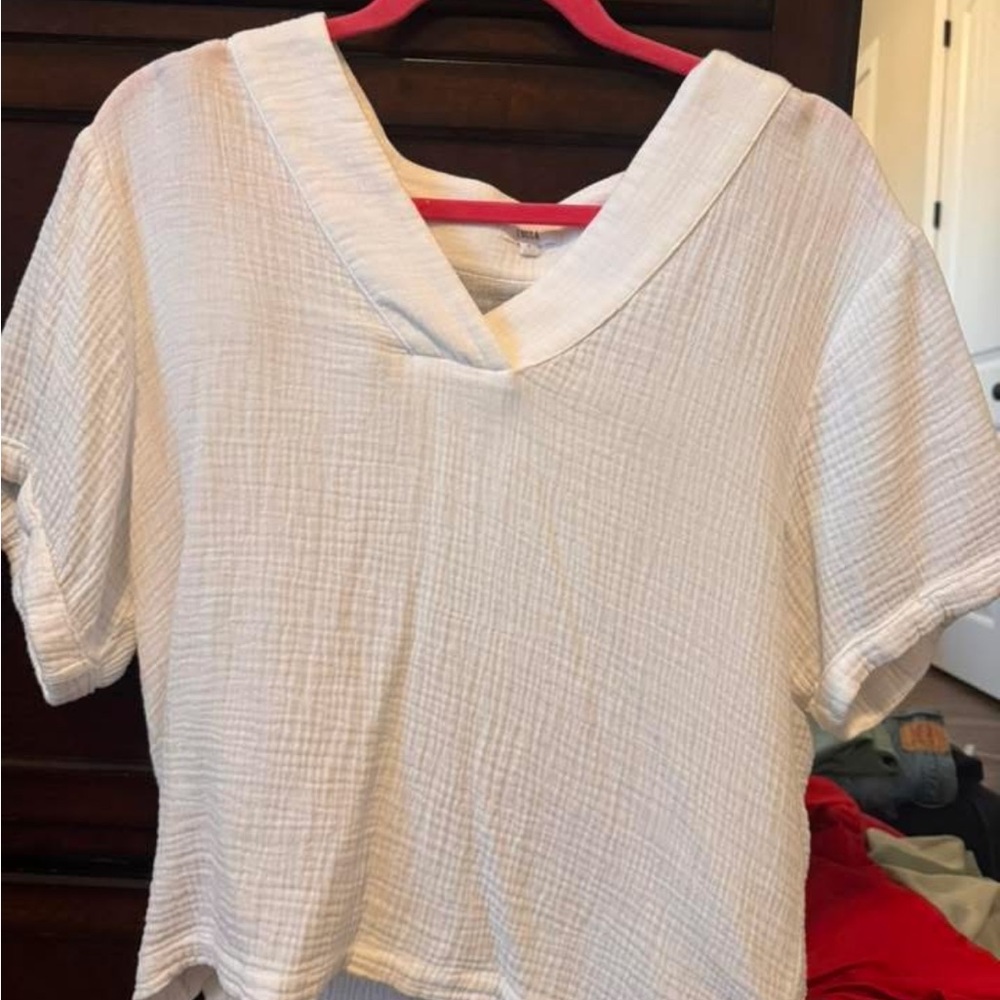 White V-Neck Women's Top